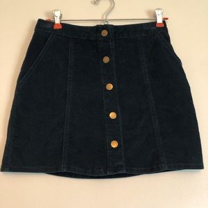Altar’d State corduroy button up mini skirt, blue, size XS, with pockets